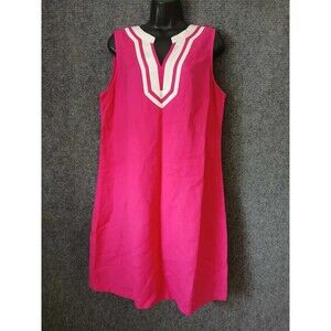 Pappagallo Shift Dress Pink Women's Size 12 Sleeveless Linen Blend Knee Length
